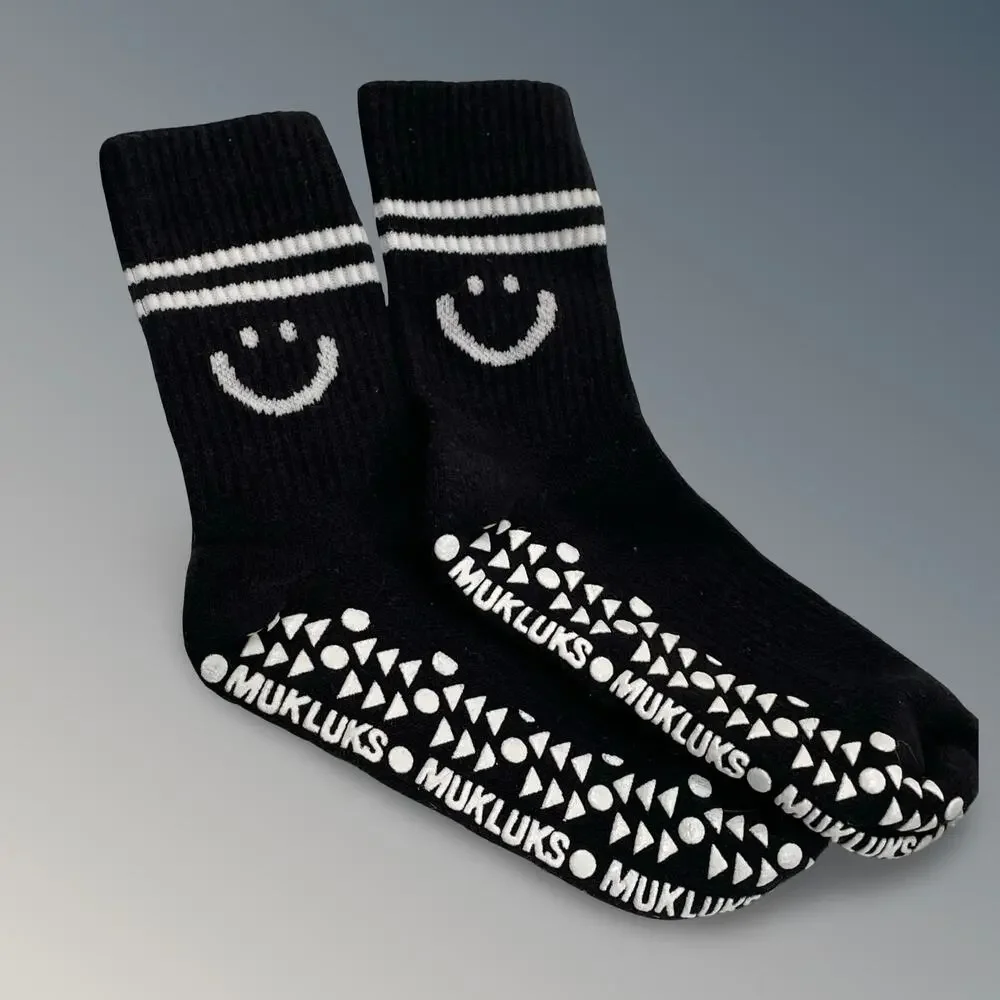 Muk Luks Slipper Socks One Size Smiley Face Shapes Anti Slip Grippy Bottoms Yoga
